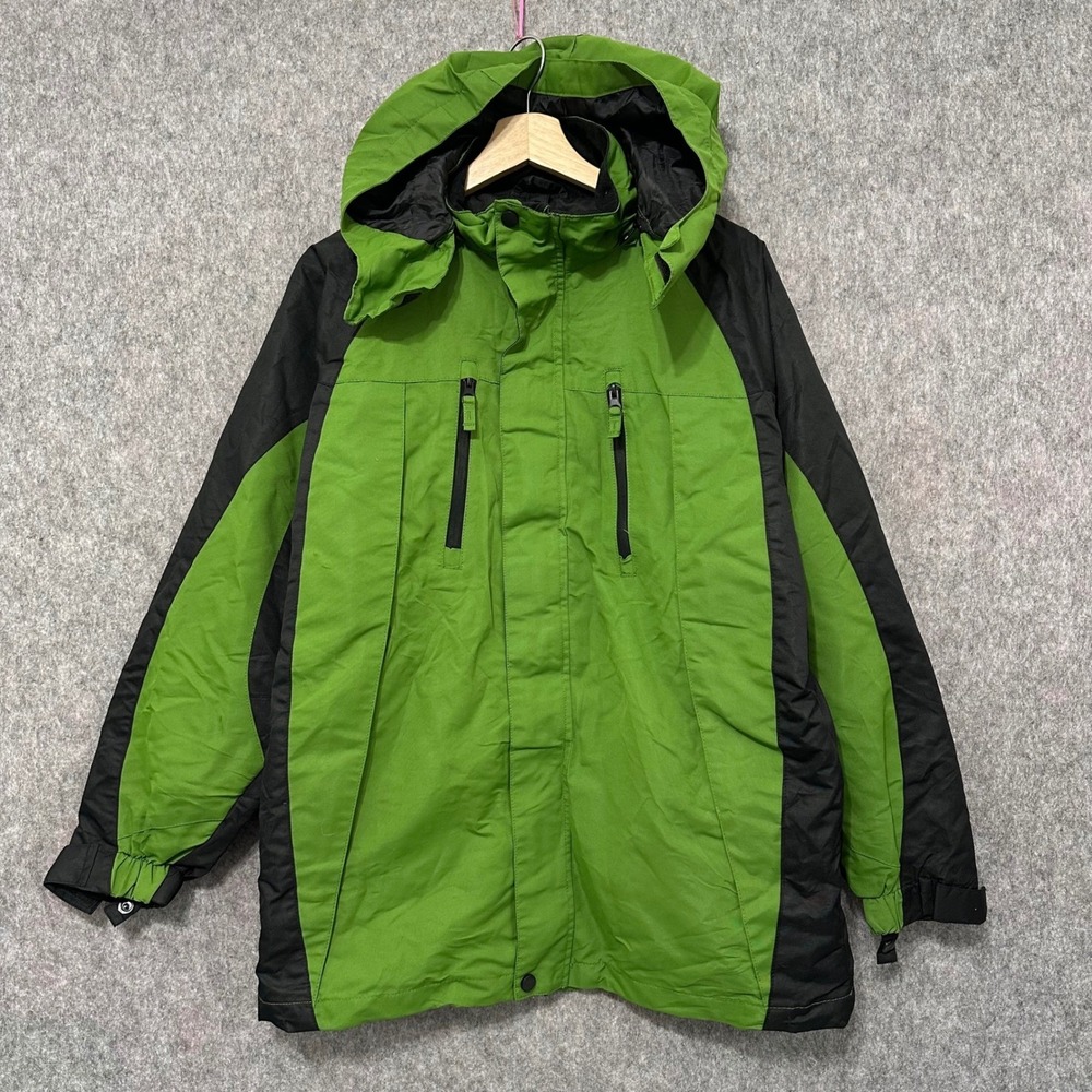 ICEBURG Kids Sz XL 20 Green Black Ski Snowboard Jacket Hooded Zip Winter Coat